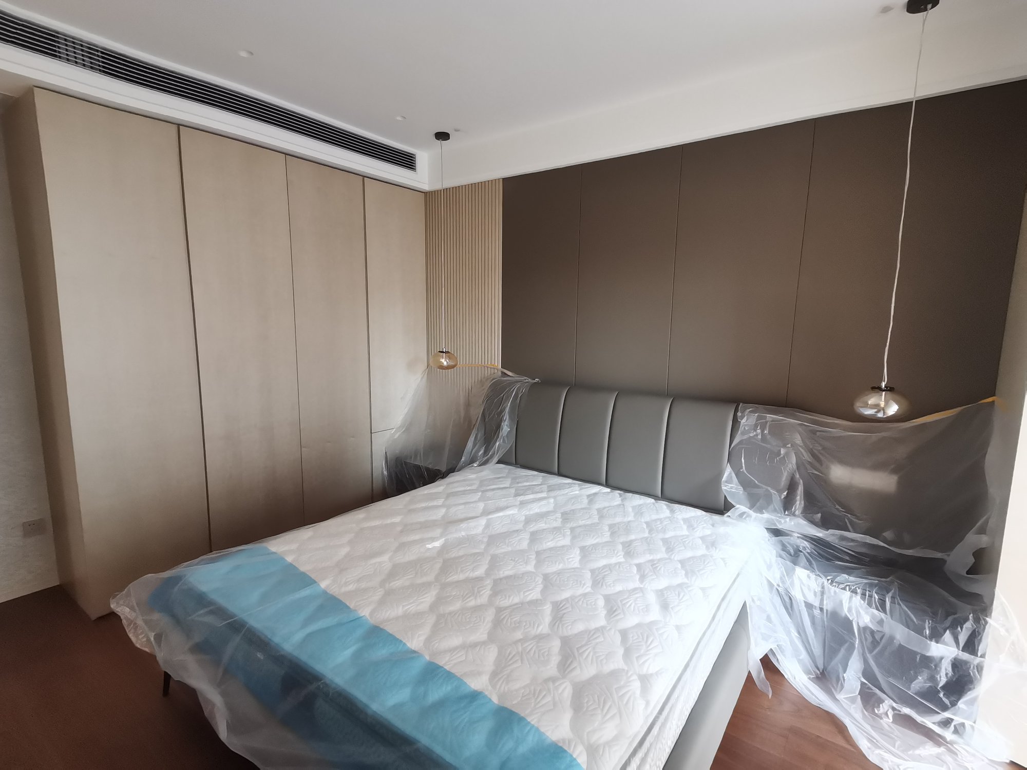 Bedroom custom full wardrobe set and bedside background wall panels