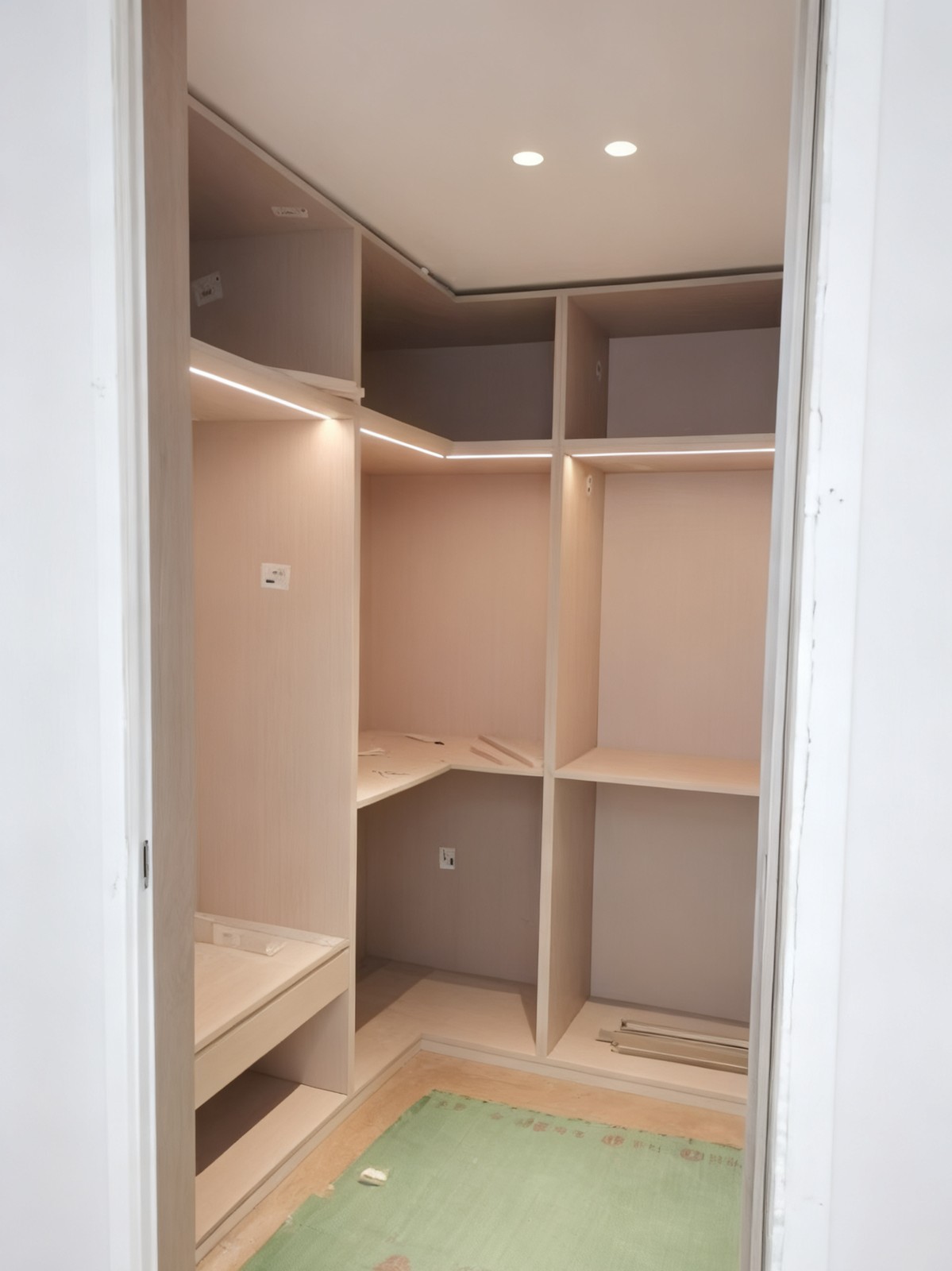 Second-floor wardrobe room custom cabinetry